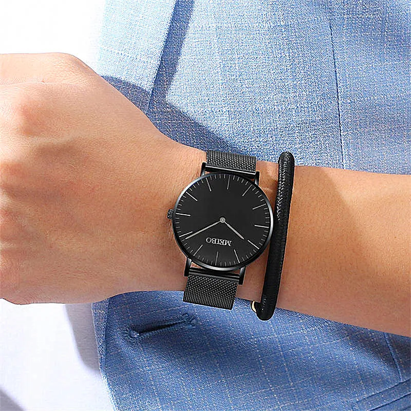 Роскошные мужские часы повседневные сплав сетка ремень тонкий большой циферблат