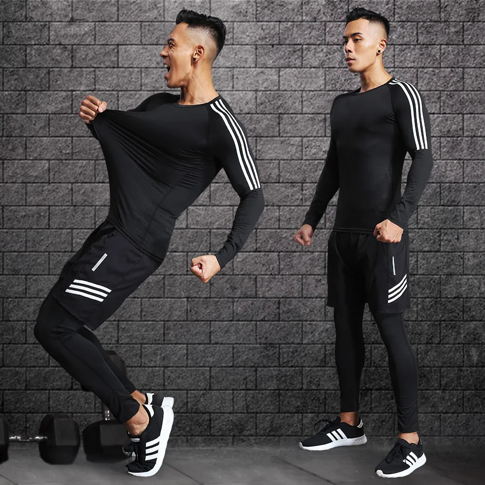 

3pcs / Set Male Workout Gym Fitness Compression Sports Suit Running Clothes Jogging Training Suit Exercise Tights Sport Suit Men