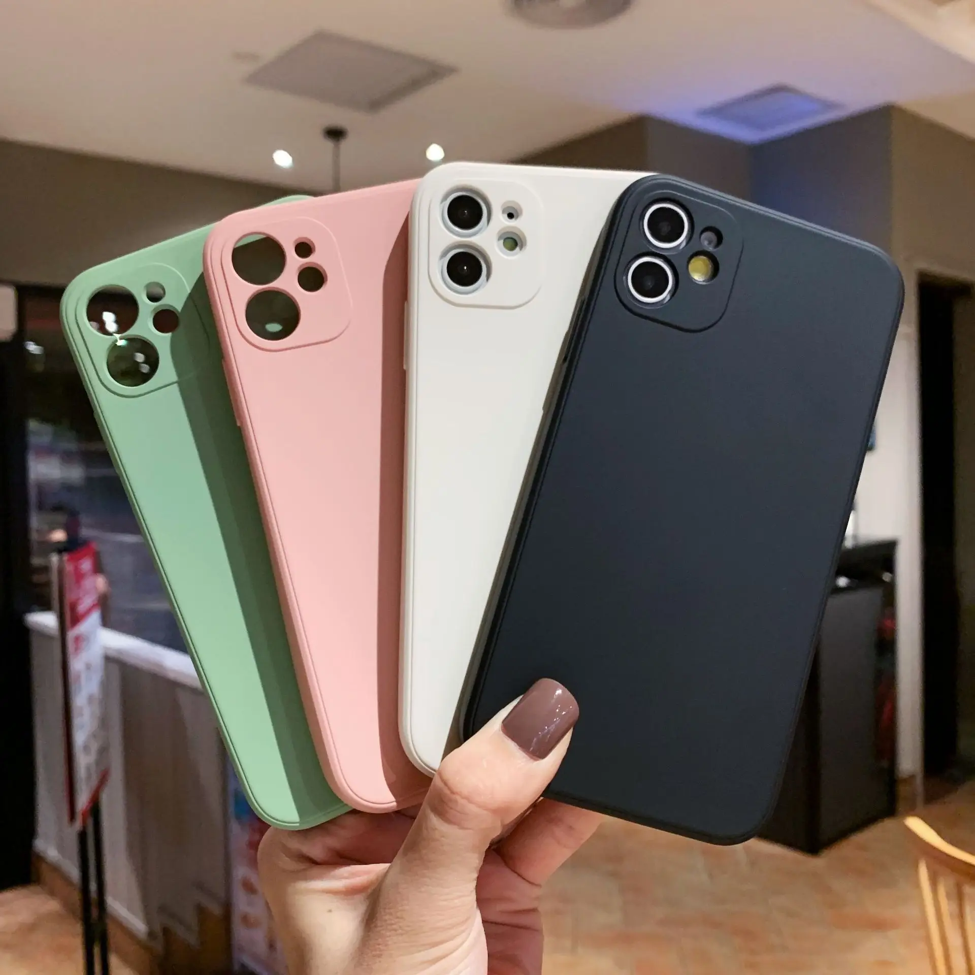 

PUNQZY Candy Color Case For iphone 12 PRO MAX 6 7 8 Plus 7s 11 XS XR XS MAX SE 2020 Matte Soft TPU Case On the Back Of Fhe Phone