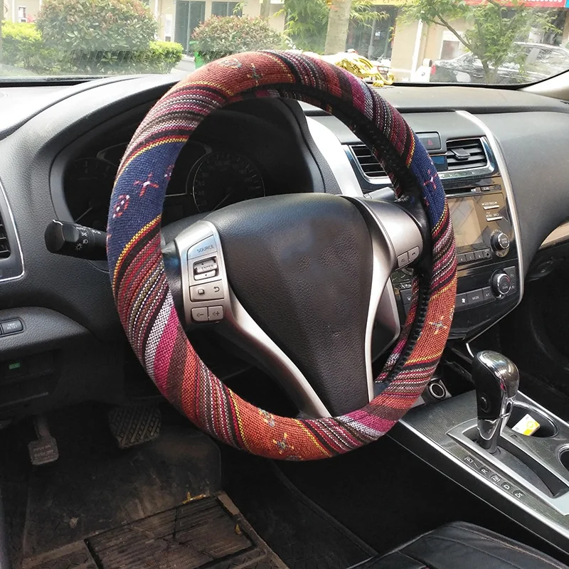 

NEW-Boho Universal Car Steering Wheel Cover 15 Inch Steering Wheel Covers with Cloth for Women