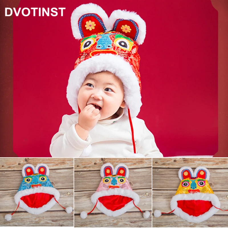 Dvotinst Newborn Photography Props Baby Girls Boys Chinese Traditional Handmade Lion Hats Bonnets Fotografia Studio Photo Props