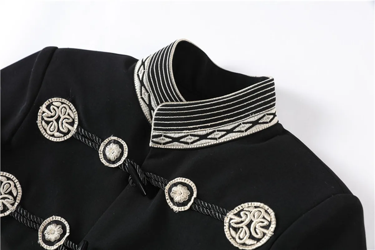 Винтажном стиле военно-морской флот Стиль пальто для женщин 2019 осень с вышивкой