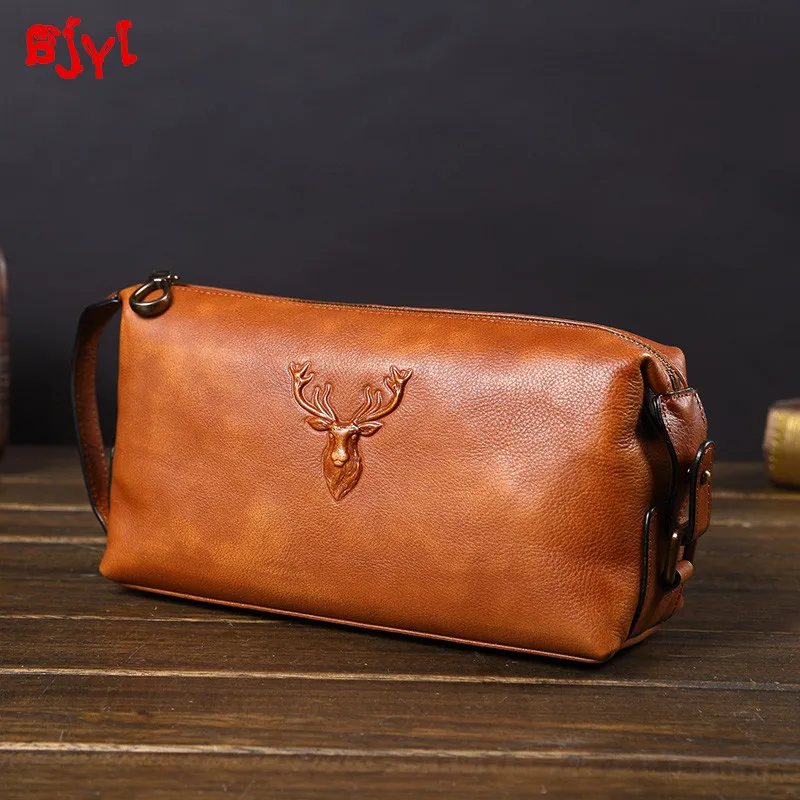 2021 Soft Leather Men's Clutch Bag Large-capacity Leather Handbags Business Casual Fashion Trend Bags Men Cotton Genuine Leather
