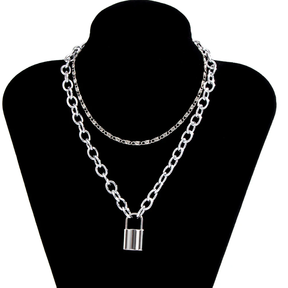 

Lock Necklace for Women Men Punk Cuban Link Chain Padlock Pendant Choker Necklace Statement Gothic Collier Femme Fashion Jewerly