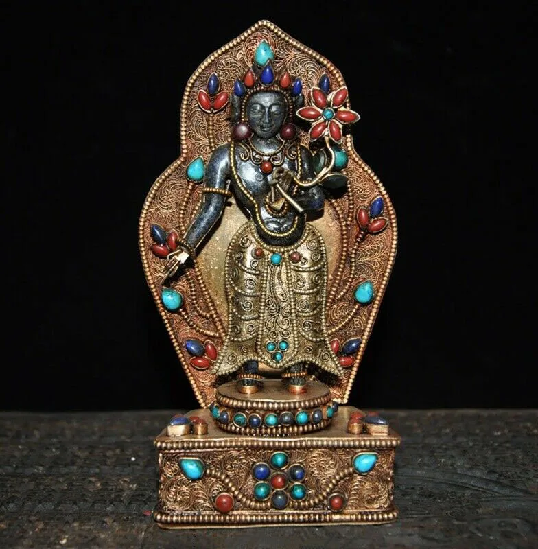 

Свадебные украшения Тибет лазурит инкрустация серебро филигрань 24K золото драгоценный камень ТАРА статуя Гуаньинь Будды