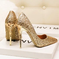rhinestone women shoes high heels sequin sexy party wedding bridal shoes metal heel stiletto woman pumps pointed ladies shoes