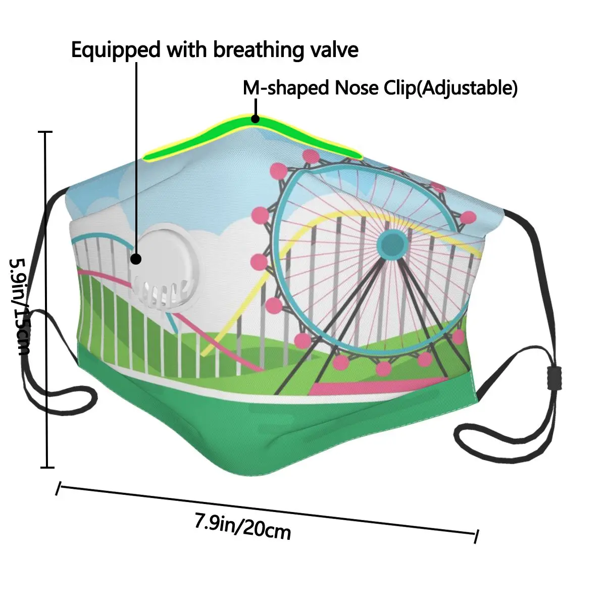 

Ferris Wheel Print Face Mask Respirator Washable Reusable Mouth Masks with Filter for Men Women