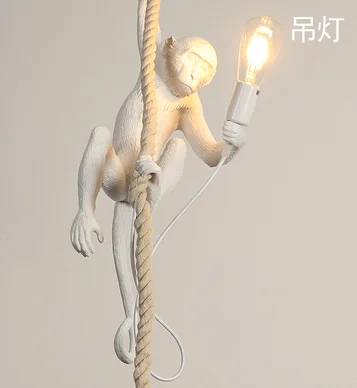 pendant lamp SELETTI Современная черная лампа в форме обезьяны пеньковая веревка Подвесные светильники Американская страна Смола Лофт промышленный подвесной светильник домашний декор - Цвет корпуса: pendant lamp