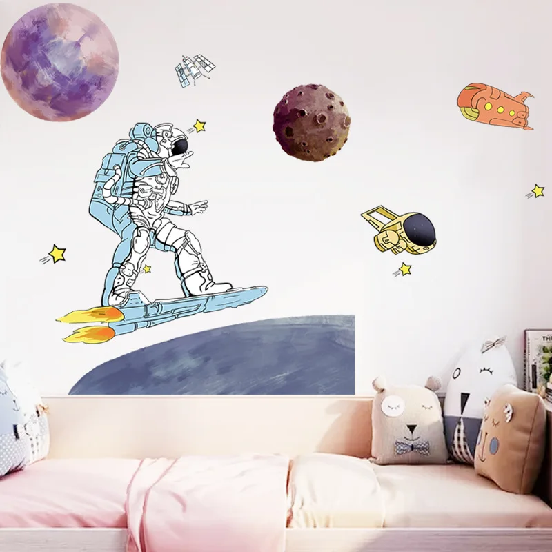 Мультяшная космическая планета астронавт Настенная Наклейка для детской