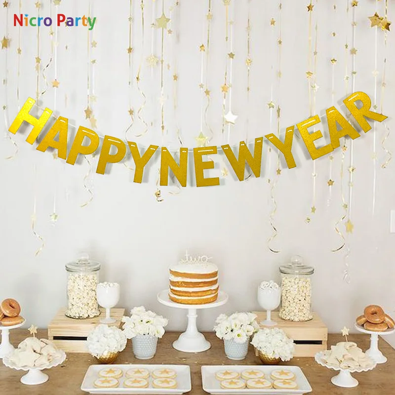 Nicro Gold Pper Party гирлянда из букв с Рождеством 2020 Новым годом украшение для