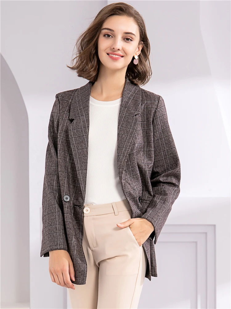 

Colorfaith New 2020 Autumn Winter Women's Blazers Plaid Double Breasted Pockets Formal Jackets Checkered Outerwear Tops JK7113