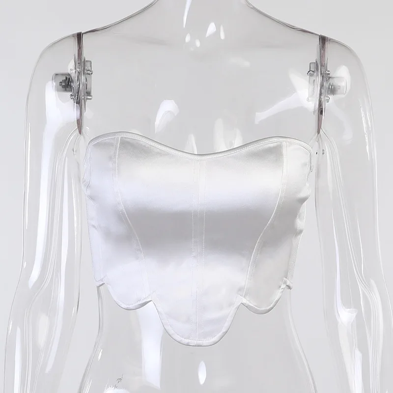 

2021 New Arrivals Summer Fashion Strapless Sleeveless White Solid Bodycon Sexy High Street Women Tops Camis