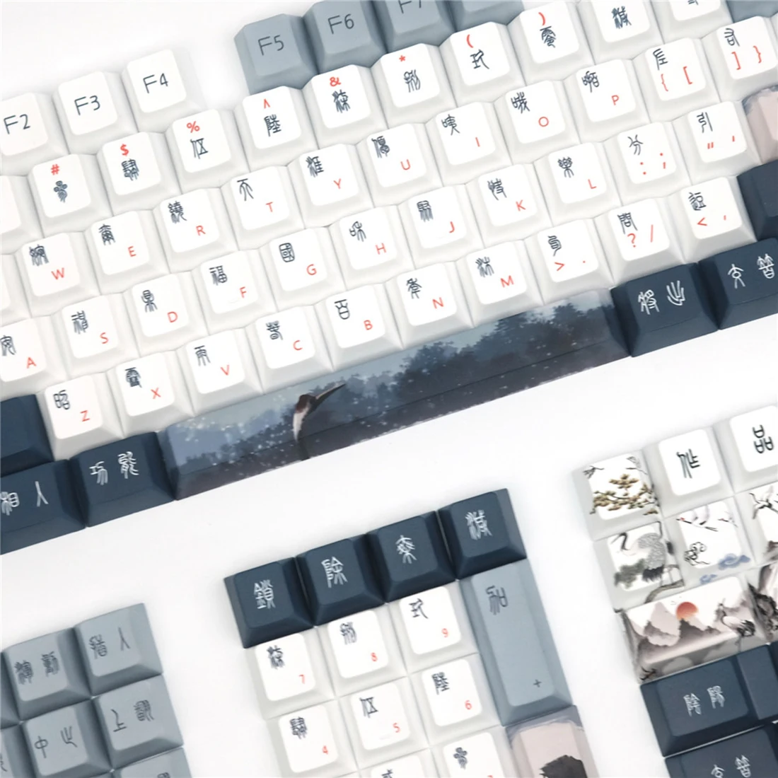 

113Pcs Cherry Profile PBT Dye-sub Keycaps Supplement Kit - Red-crowned Crane