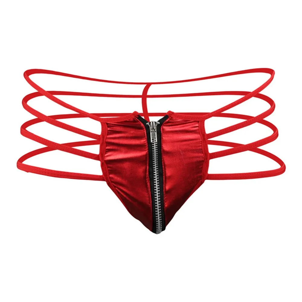Трусы-стринги мужские из искусственной кожи пикантное нижнее белье на молнии ПВХ