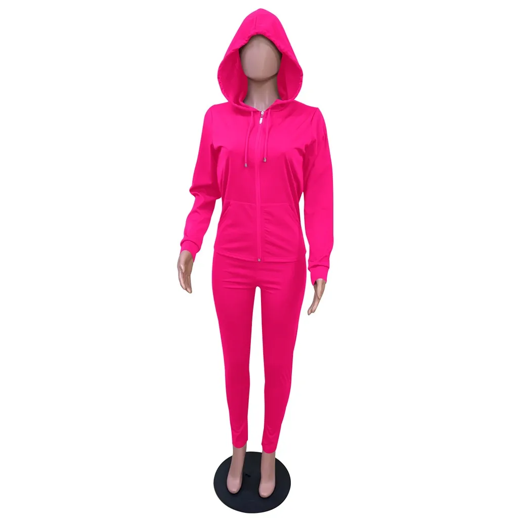 

Casual Fashion Women sportswear Autumn Lady Split 2 Piece Long sleeve Sports Solid Set chandal mujer invierno 2021
