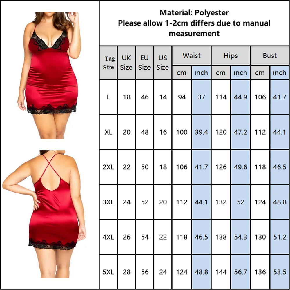 

5XL Plus Size Babydoll Women Sexy Lingerie Lace Nightdress Patchwork Backless Satin Babydoll Christmas Lingerie Strap Nightgown