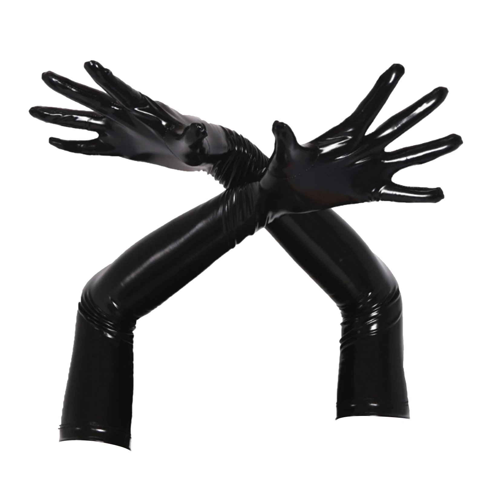 Women Fashion Shiny Leather Long Gloves Wet Look Glossy Mittens Clothes Accessories Party Club Stage Performance Costume Fitting