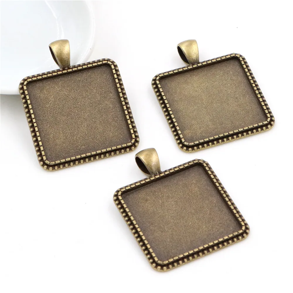New Fashion 5pcs 25mm Inner Size Antique Silver Plated Bronze Black Square Cabochon Base Setting Charms Pendant | Украшения и