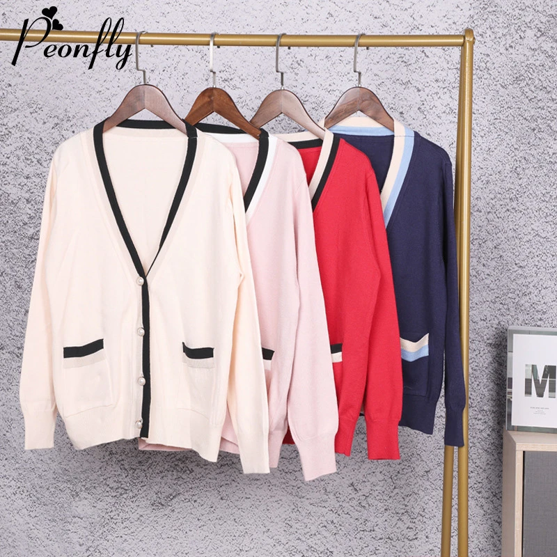 

PEONFLY Новинка 2020 базовый Женский вязаный кардиган пальто 2020 осень-зима свободного покроя с v-вырезом и длинным рукавом, вязаный свитер пальто ...