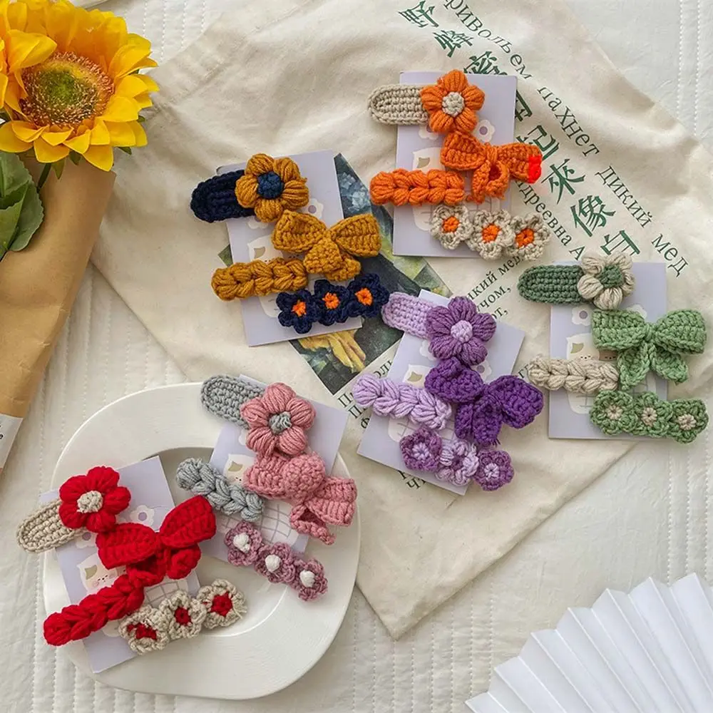 

Cute Lovely Bow Elegant Plush Flower Plush BB Clips Fashion Knitted Flower Hair Clips Hair Pin Bangs Clip Korean Style