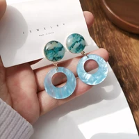trendy jewelry blue earrings hot selling 2021 new design pretty round resin acrylic drop earrings for sweet girl lady gift