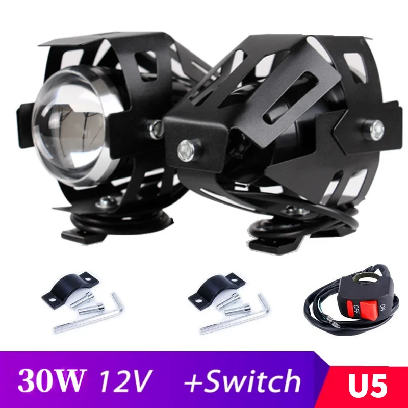 

Universal 12v Motorcycle Headlights Waterproof U5 LED Motorbike Spotlight Accessories Moto Spot Head Lights with Switch