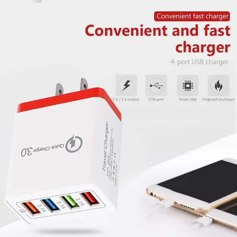 Универсальное сетевое зарядное устройство QC 3 0 с 4 портами USB А цветная умная