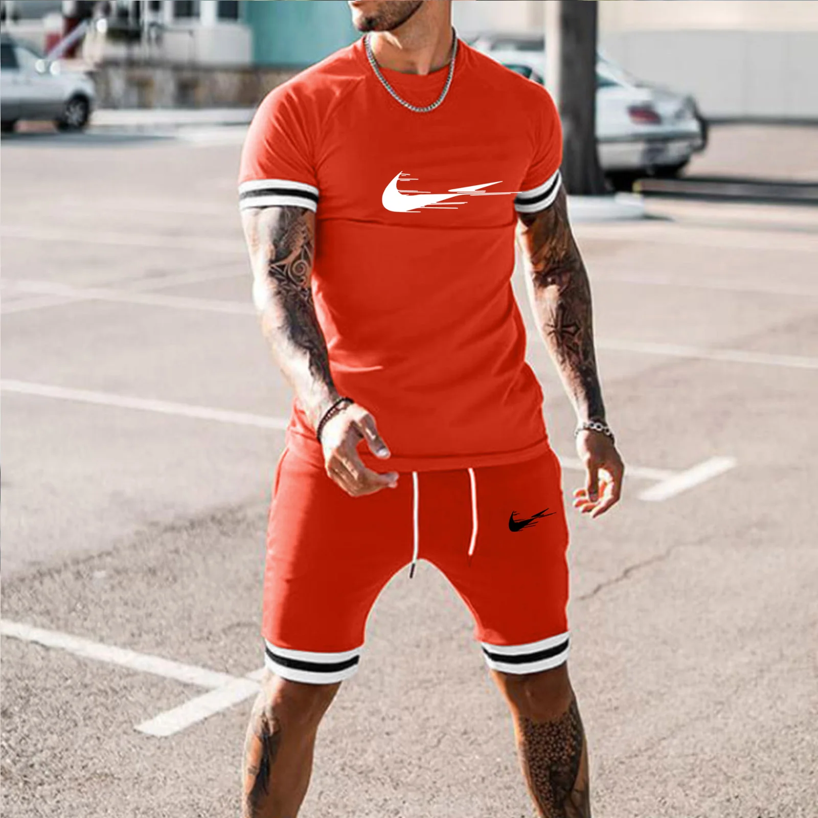 

2021 Mens Shorts Printed T-shirt Summer Sportswear Shorts Brand Mens Sportswear Sports Shorts Two-Pieces Fashion Masculine +3XL
