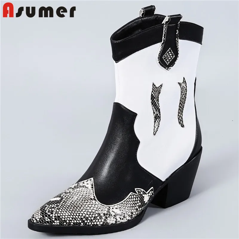 

Женские осенние ботинки со змеиным принтом, на высоком квадратном каблуке