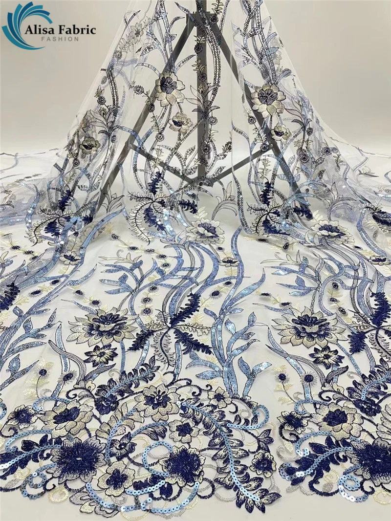 

New Design African French Lace Fabric Embroidered High Quality Lace Material With Sequins Nigerian Lace Fabric For Wedding Party