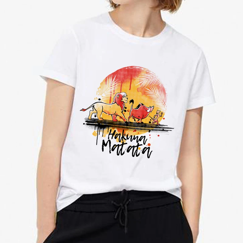 Showtly Lion King HAKUNA MATATA женская футболка It Simba Best Friends Harajuku Kawaii уличная Корейская стильная негабаритная футболка