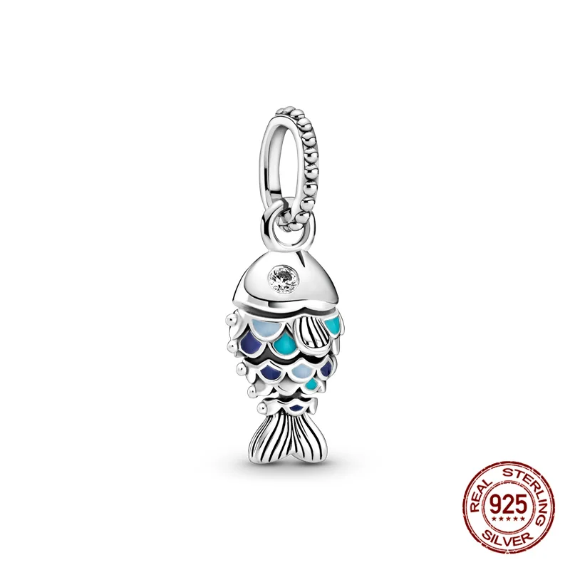 100% реальные 925 стерлингового серебра красочные синий Карп подходят оригинальный