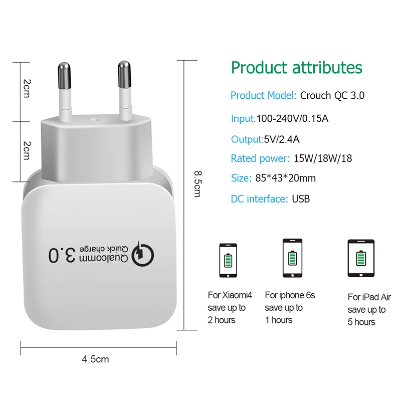 18 Вт Quick Charge 3 0 USB зарядное устройство для iPhone 11 Por Max QC3.0 ЕС США настенный мобильный