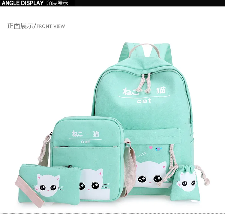 Харадзюку, Женский мультяшный Рюкзак Kawaii Neko с принтом, набор, школьные сумки, Студенческая сумка для книг, для девочек, дорожная сумка, милый кот, сумки на плечо