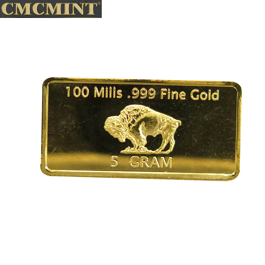 Золотистые медные слитки буйвола бар 5 г. 100 на гусеничном ходу. 999 чистого золота