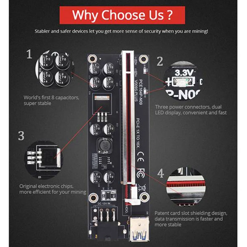 VER009S Plus PCI Express 1X до 16X карта расширения PCI-E SATA 6 контактов мощность 0 м USB 3 кабель для