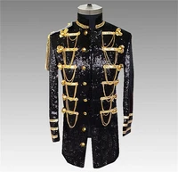 gentlemen fashion costume for performance military uniform sequins blazer with golden chains male casual tuxedo