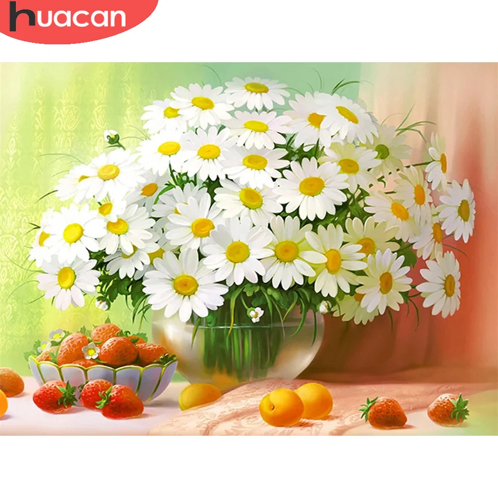 

HUACAN 5D Diy Diamond Painting Flower Daisy Home Decoration Full Drill Diamond Embroidery Fruit Mosaic Room Decor
