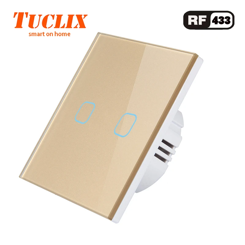 EU-RF-02 Glod TUCLIX стандарт ЕС 2 банды 1 способ дистанционного управления Сенсорный выключатель дистанционный настенный светильник переключатель с Cystal стеклянная панель - Цвет: EU-RF-02 Glod