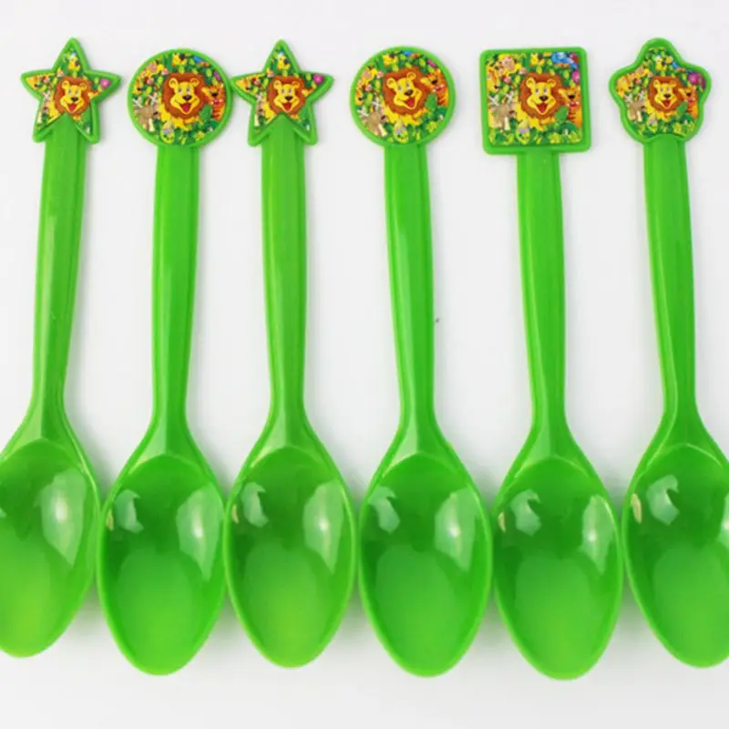 spoon 6pcs 20 шт./лот Подарочная сумка с рисунком короля льва для вечеринки в честь рождения ребенка Подарочная сумка для конфет вечерние одноразовые пластиковые пакеты в стиле джунглей - Цвет: spoon 6pcs