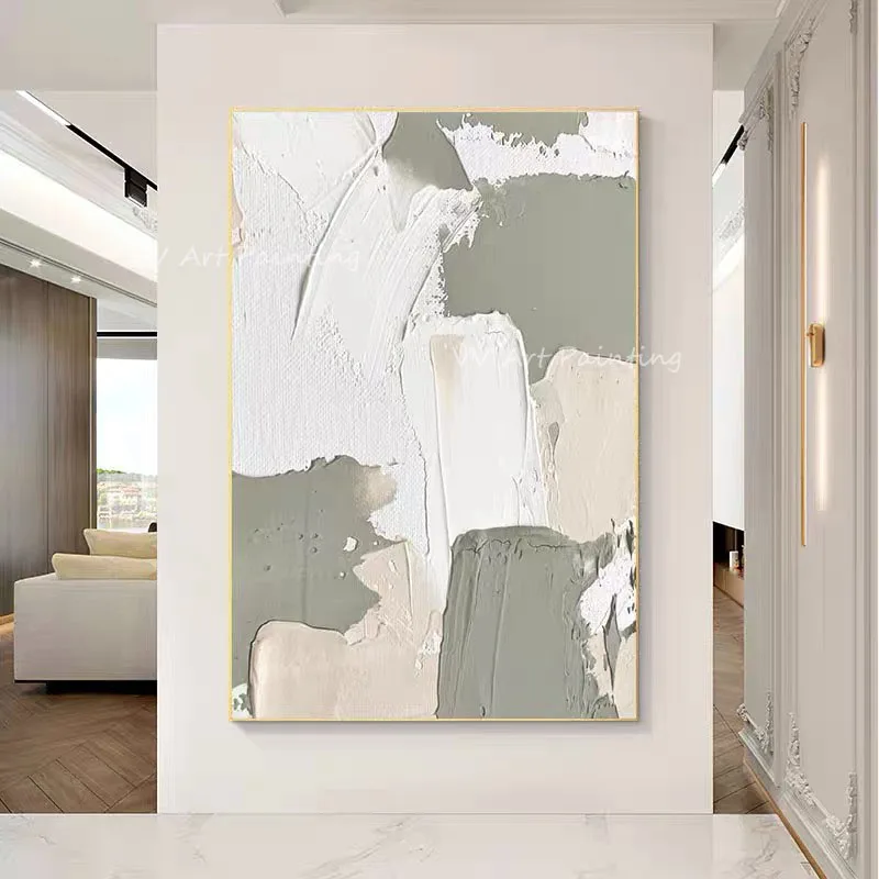 

Handmade thick knife simple white and light green Oil Painting Canvas Modern Handpainted Wall Nature Artwork For Home Decoration