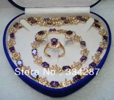 purple gold colour Красный/синий/фиолетовый циркон серьги браслет кольцо/necklae нефритовый кристалл - Цвет камня: purple gold colour