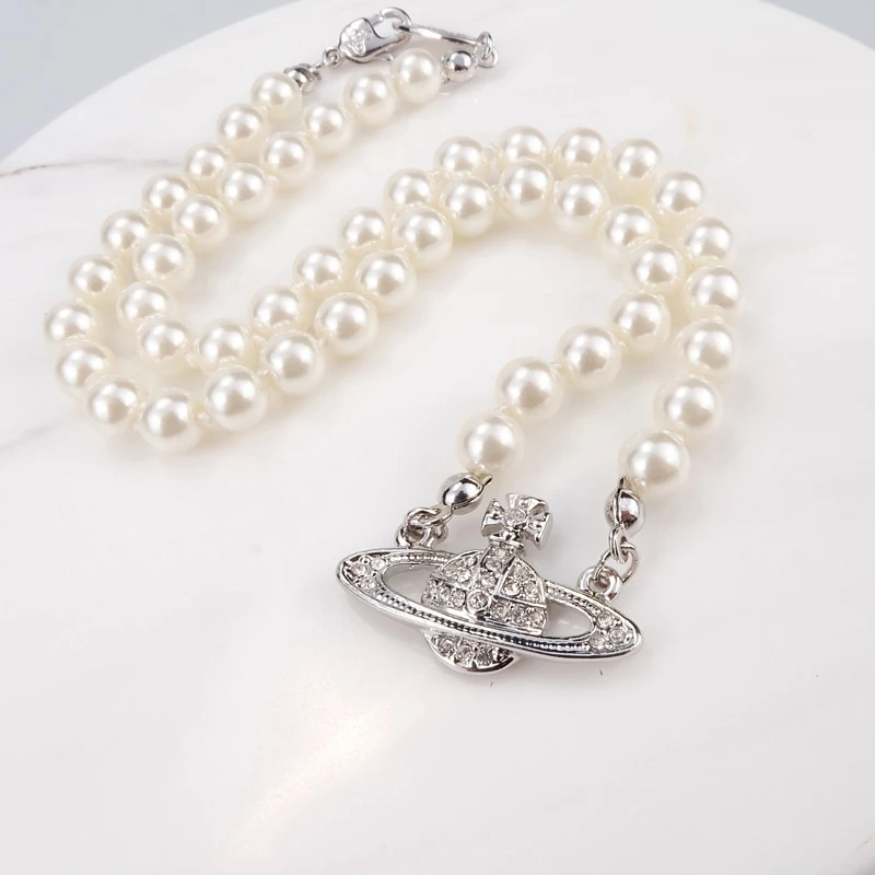 

Necklaces Retro Planet Pearl Short Necklace Female Wedding Jewelry Ins Style Luxury Choker Chain for Women Girls Birthday Gift