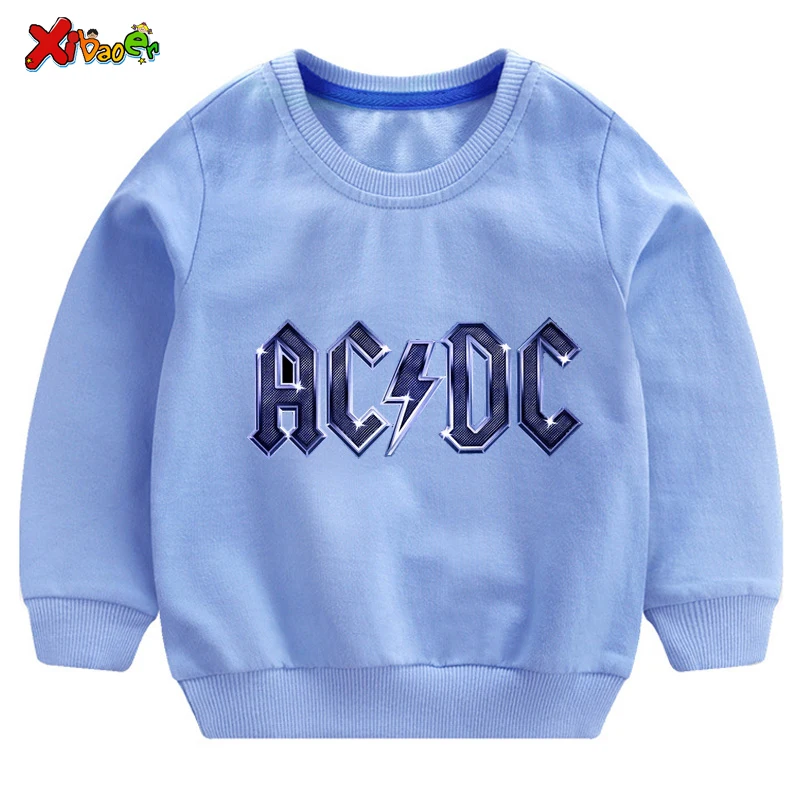 Свитера для маленьких мальчиков; Осенняя модная детская толстовка ACDC; белый Хлопковый пуловер для маленьких девочек; милый детский топ с длинными рукавами - Цвет: sweatshirt blue