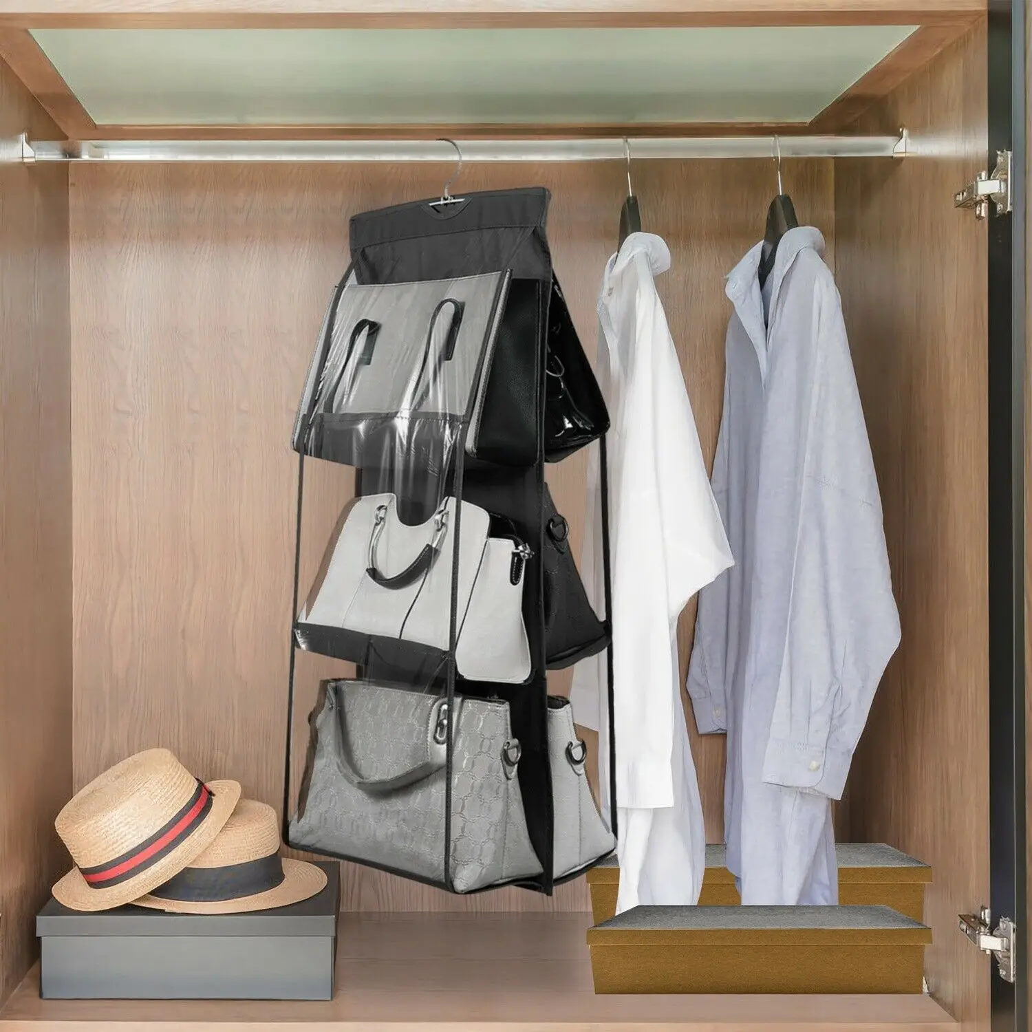 Органайзер для сумок с 6 карманами прозрачная подвесная сумка гардероба чулана