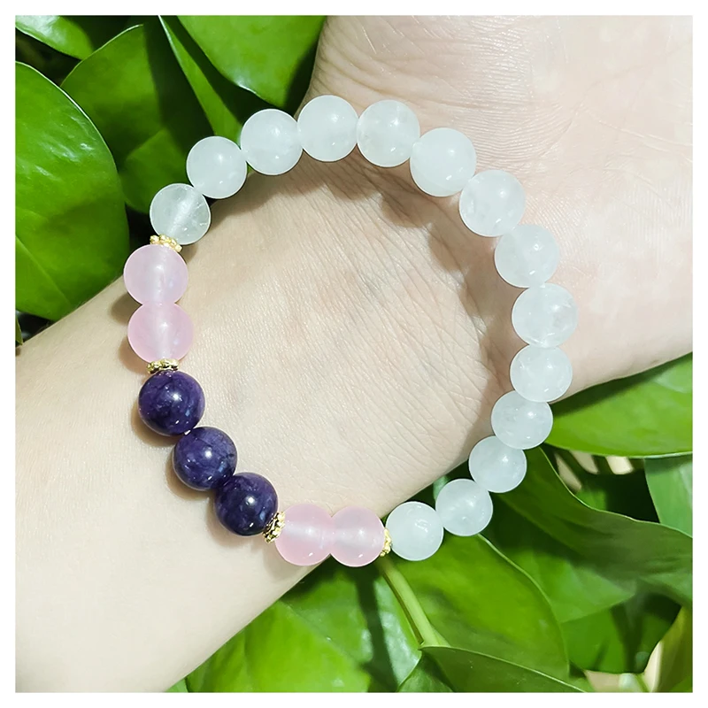 

Unique Design Natural Stone Bracelets For Women 8 mm Amethyst Pink Crystal Bracelet Bangles Handmade Jewelry Gifts New Trend
