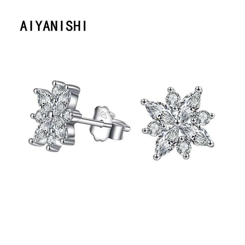 

AIYANISHI 925 Sterling Silver Stud Earrings New Woman Fashion Jewelry High Quality Flower Sona Diamond Hot Selling Earrings