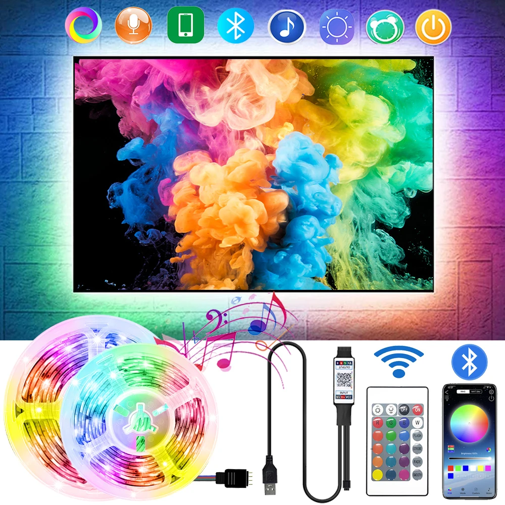 

Светодиодный светильник полоски 5050 Bluetooth APP Управление RGB инфракрасный Управление; 5В USB гибкая лампа лента Подсветка светильник для ТВ ПК Сп...