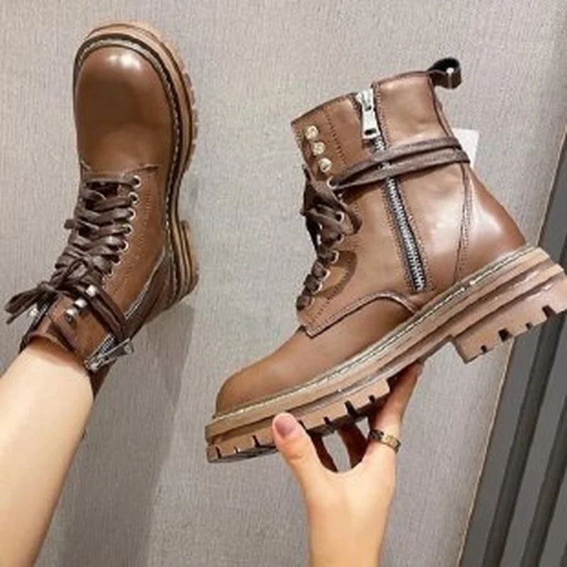 

Round Toe Zipper Platform Rubber Outsole By Lady Shoes 2021 New Women Chelsea Anckle Boots Fashion Female Martin Boots Mujer
