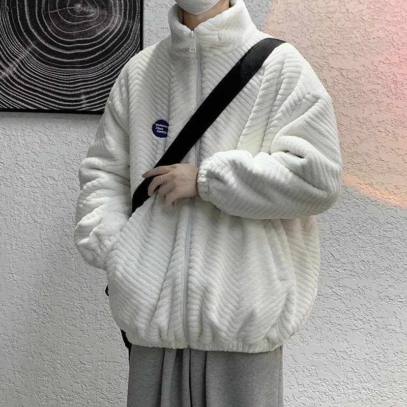 Winter Plush Padded Jacket Men Warmth Fashion Retro Lamb Fur Jacket Men Streetwear Korean Loose Short Coat Mens Outwear Jackets